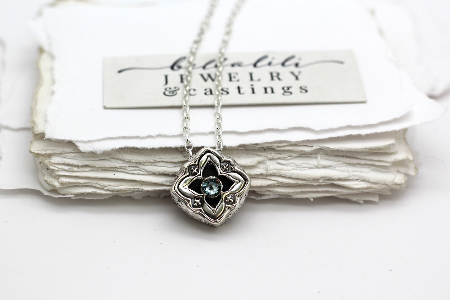 Mini Elixirleaf, Shadowbox No8, Moissanite & Sterling Pendant