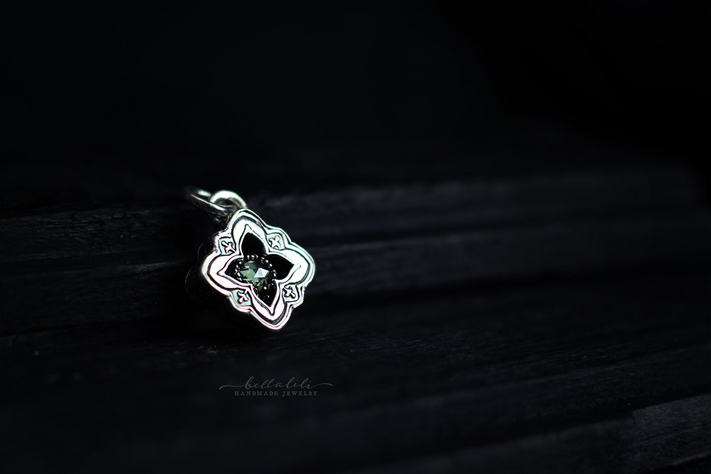 Mini Elixirleaf, Shadowbox No10, Moissanite & Sterling Pendant