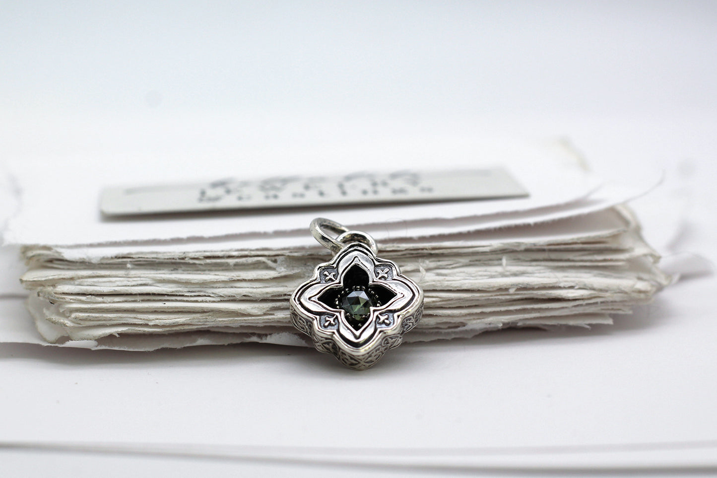 Mini Elixirleaf, Shadowbox No10, Moissanite & Sterling Pendant