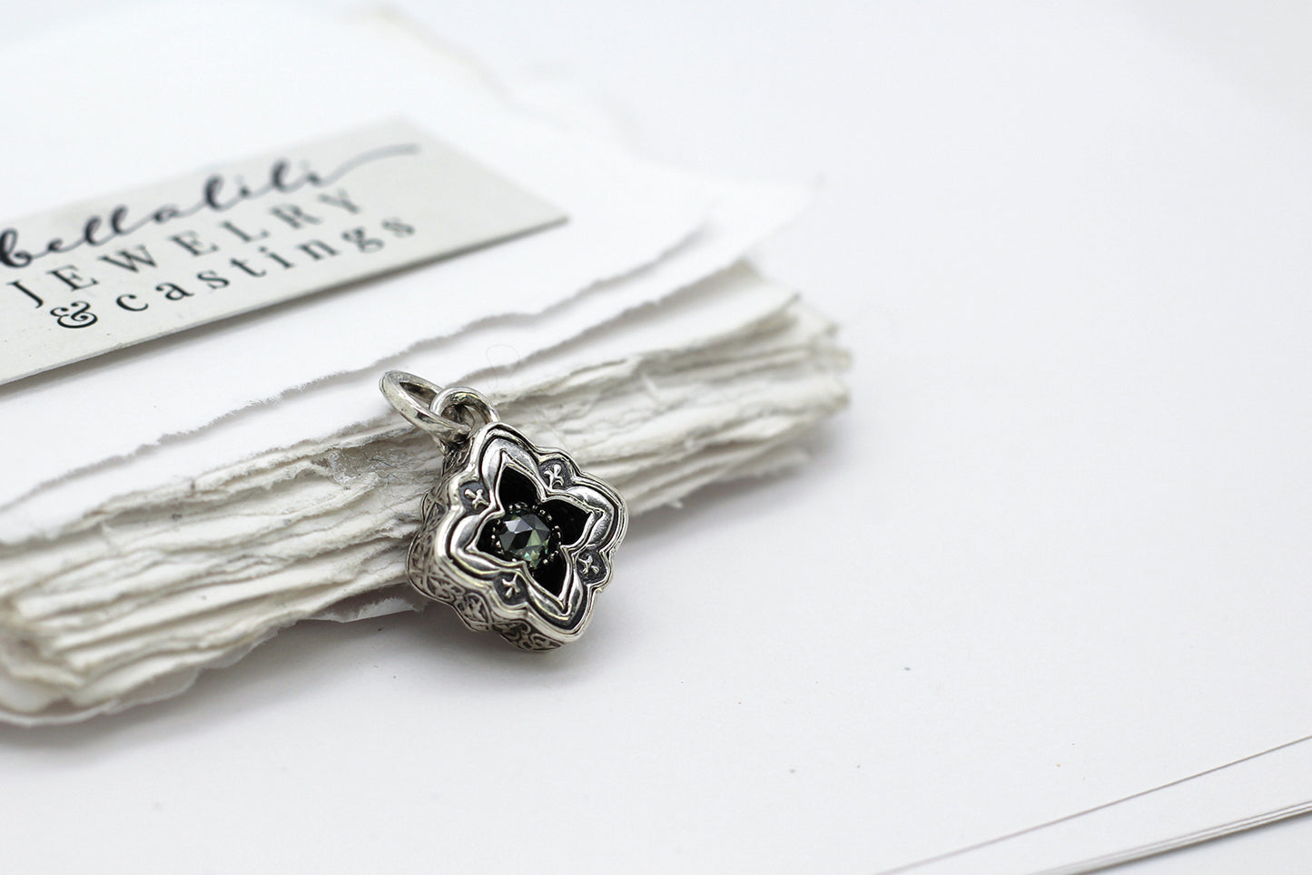 Mini Elixirleaf, Shadowbox No10, Moissanite & Sterling Pendant