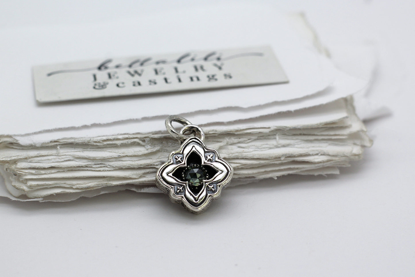 Mini Elixirleaf, Shadowbox No10, Moissanite & Sterling Pendant