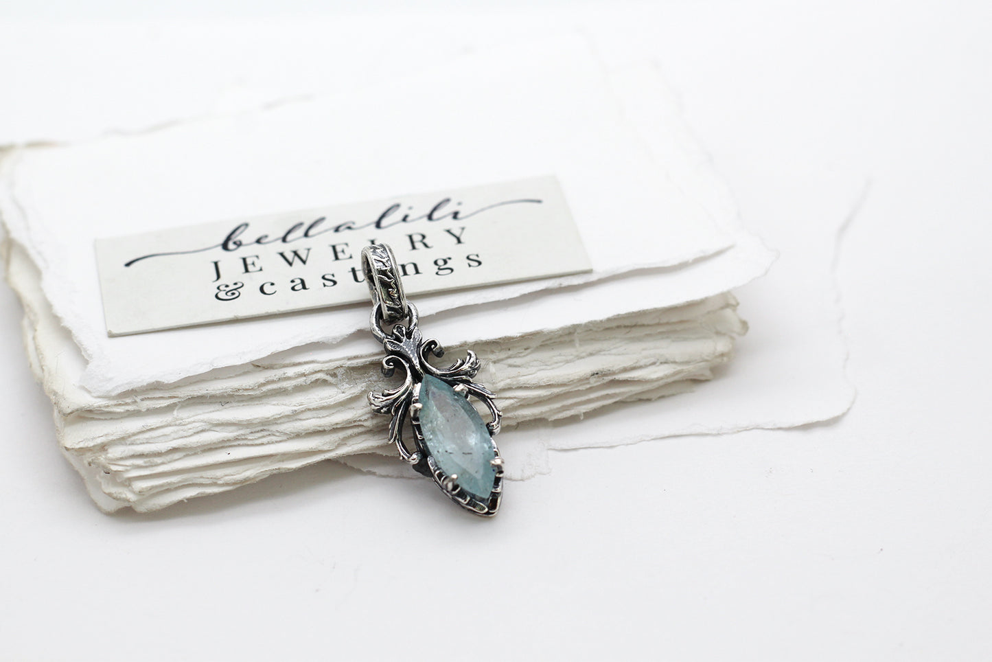 Etherelle, Aquamarine Solitaire Pendant, Sterling