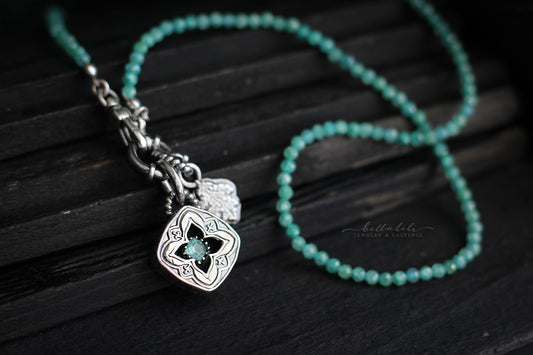 18" Sea Green cz Beaded Necklace, Sterling