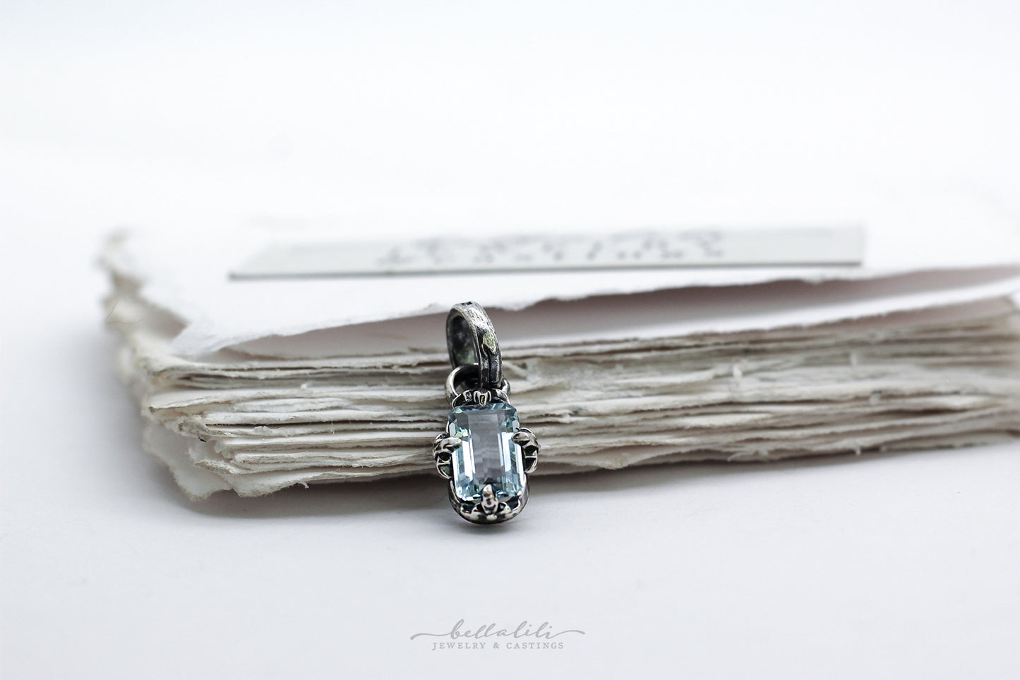 Mirenelle, baguette aquamarine sterling pendant