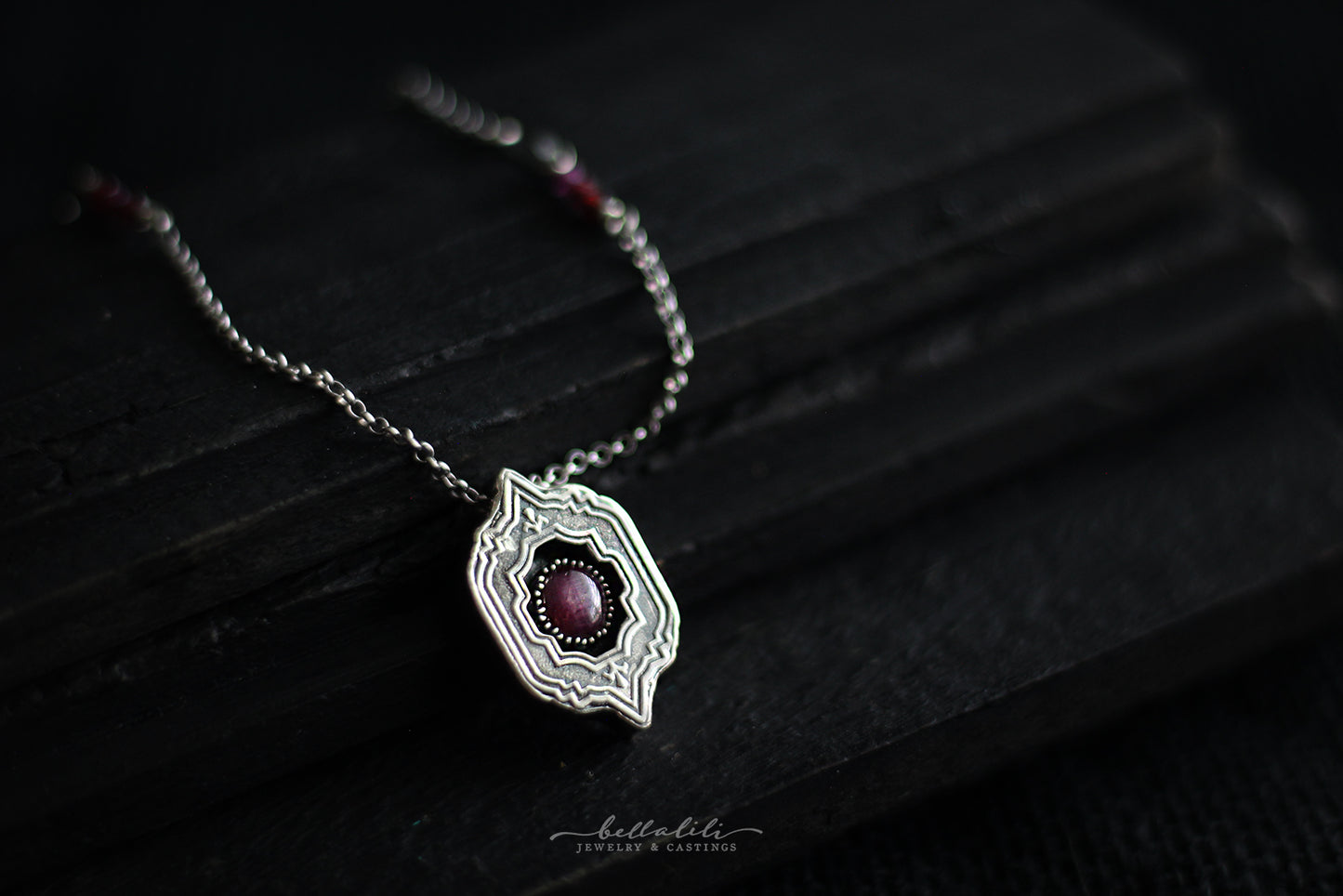 Rowenstar, Mini Shadowbox No5 star ruby sterling silver 20" Necklace