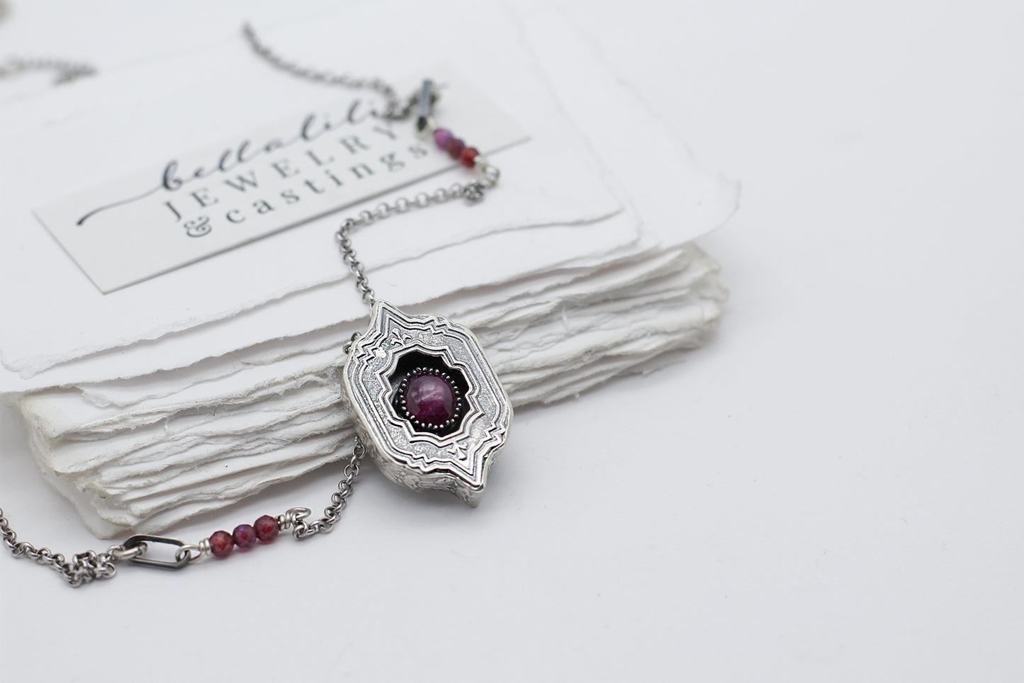 Rowenstar, Mini Shadowbox No5 star ruby sterling silver 20" Necklace