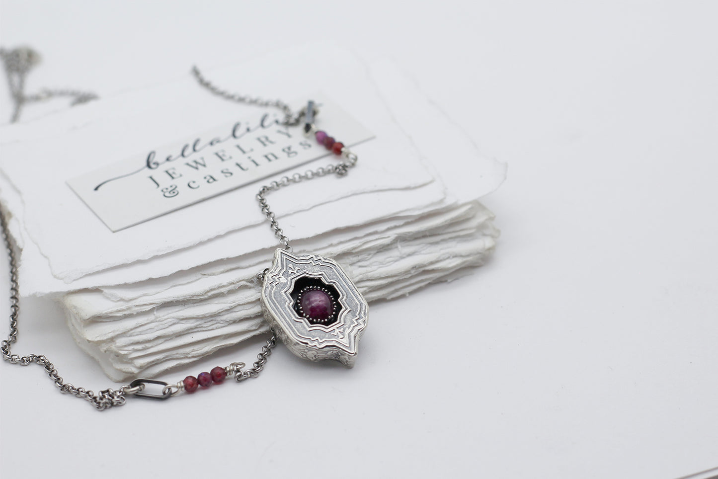 Rowenstar, Mini Shadowbox No5 star ruby sterling silver 20" Necklace