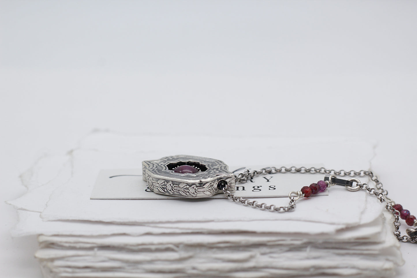 Rowenstar, Mini Shadowbox No5 star ruby sterling silver 20" Necklace