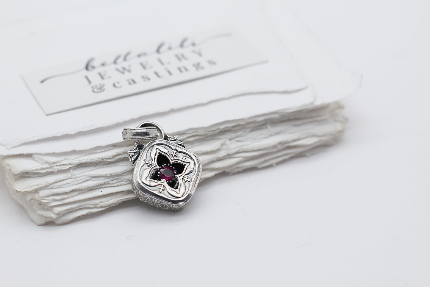 Caerwyn, Mini Shadowbox No4 garnet sterling silver pendant