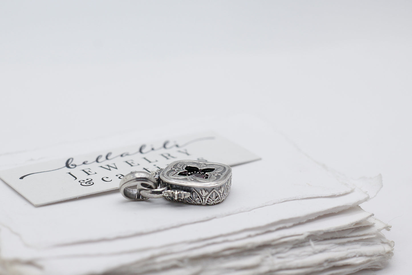 Caerwyn, Mini Shadowbox No4 garnet sterling silver pendant