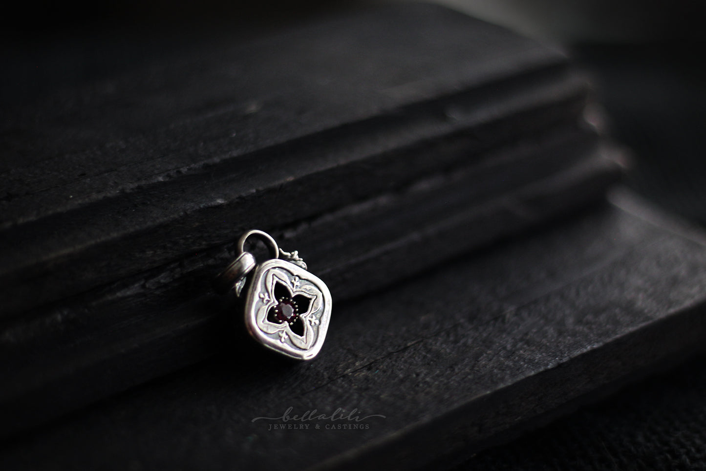 Caerwyn, Mini Shadowbox No4 garnet sterling silver pendant