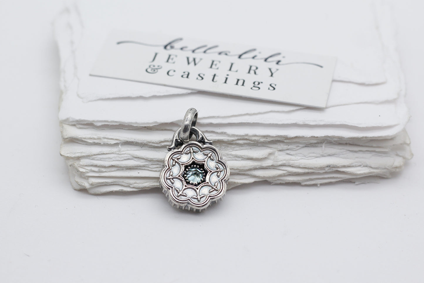 Wynter, Mini Shadowbox No1 Moissanite sterling silver pendant