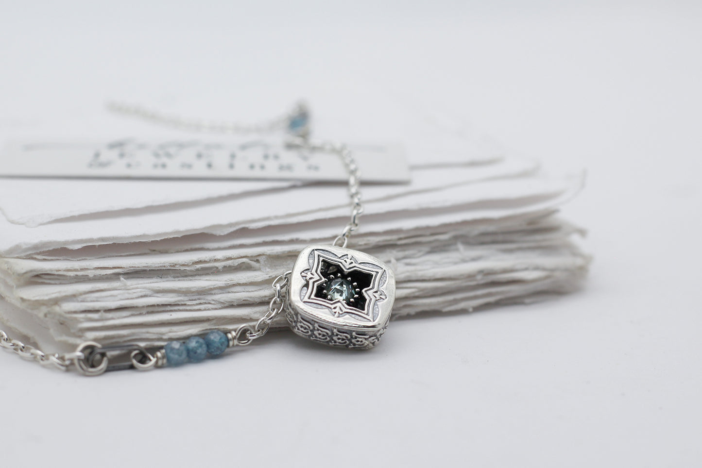 Wynter, Mini Shadowbox No3 Moissanite sterling silver necklace