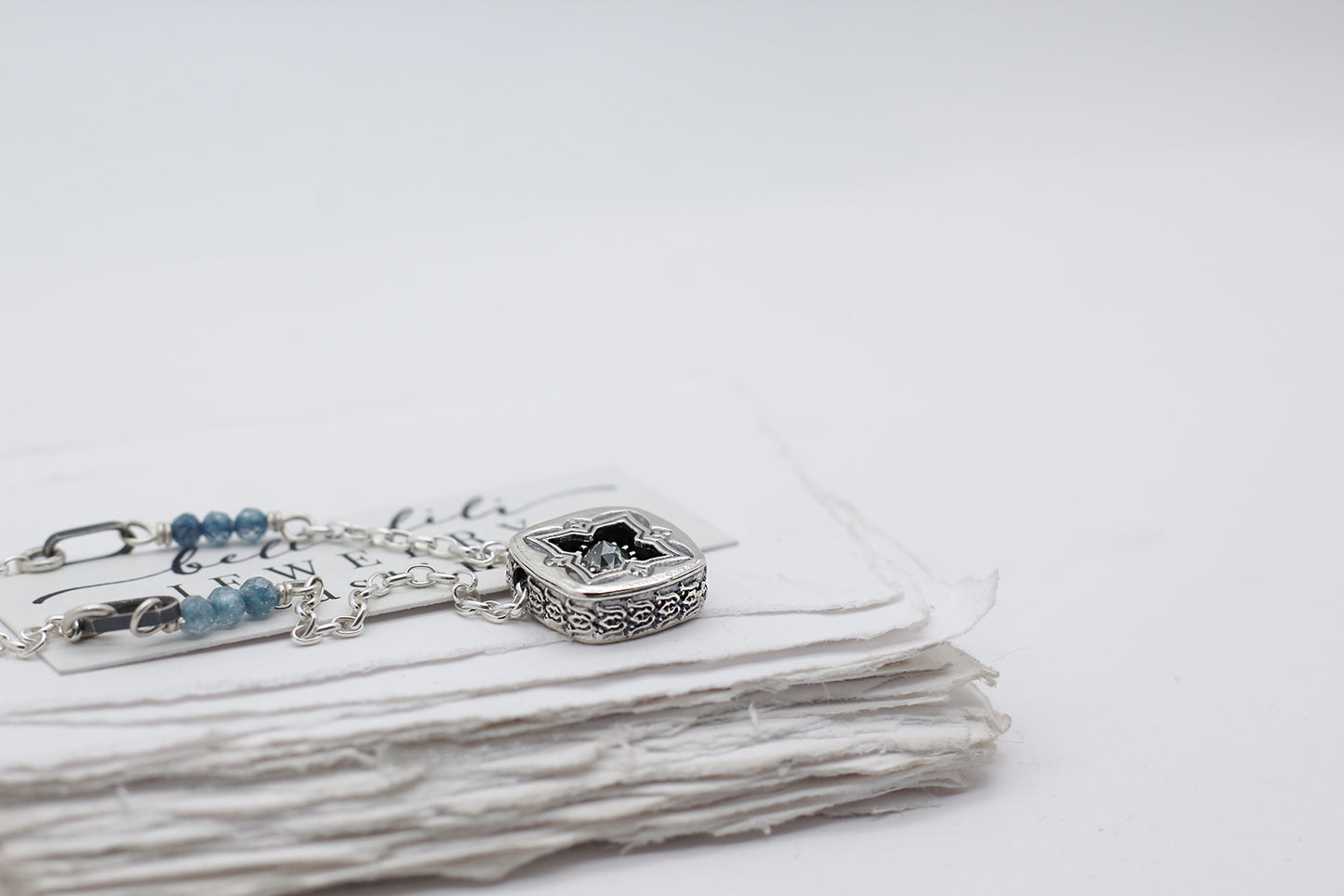 Wynter, Mini Shadowbox No3 Moissanite sterling silver necklace