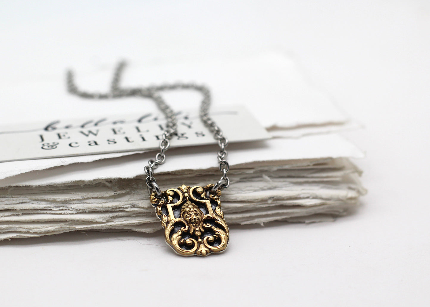 the Archivist, Sterling and Antique brass Necklaces