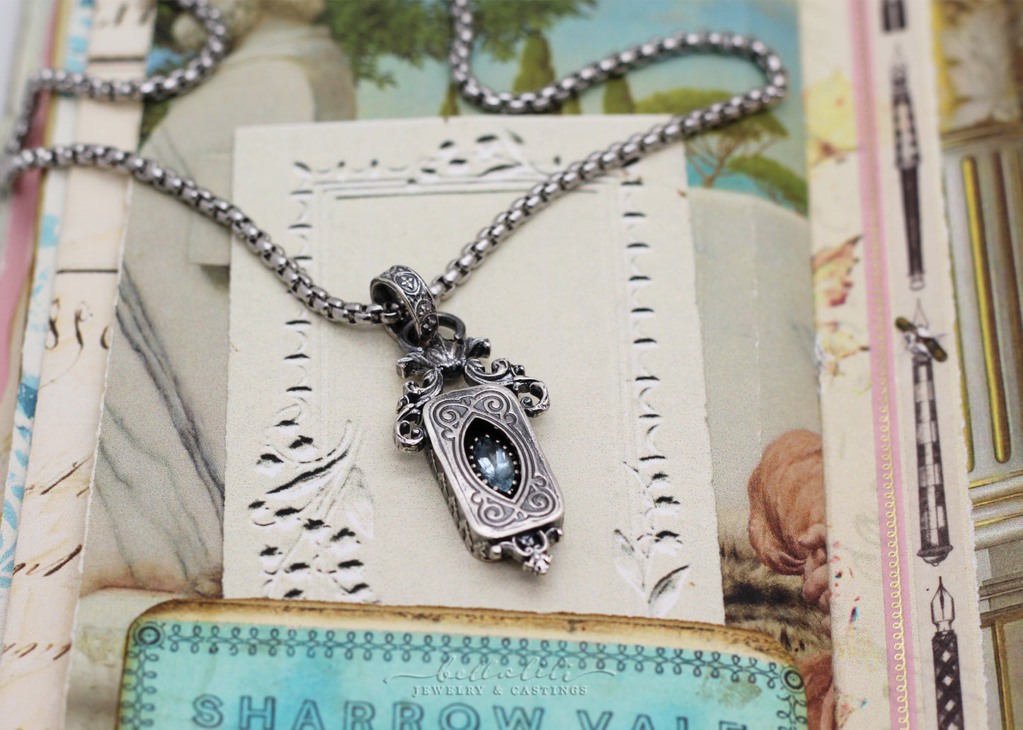 Viviane, Aquamarine Shadowbox Sterling Silver Pedant