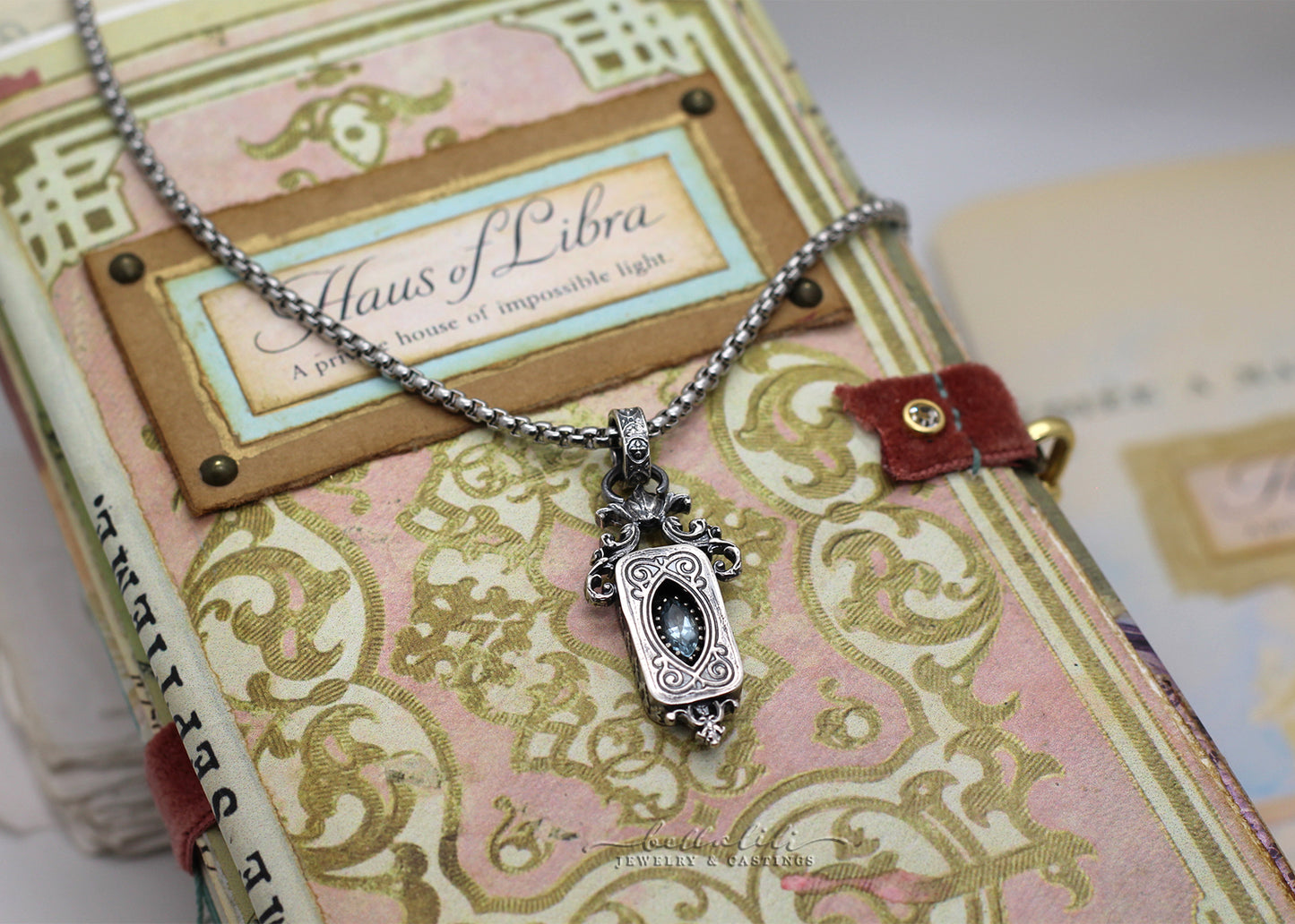 Viviane, Aquamarine Shadowbox Sterling Silver Pedant
