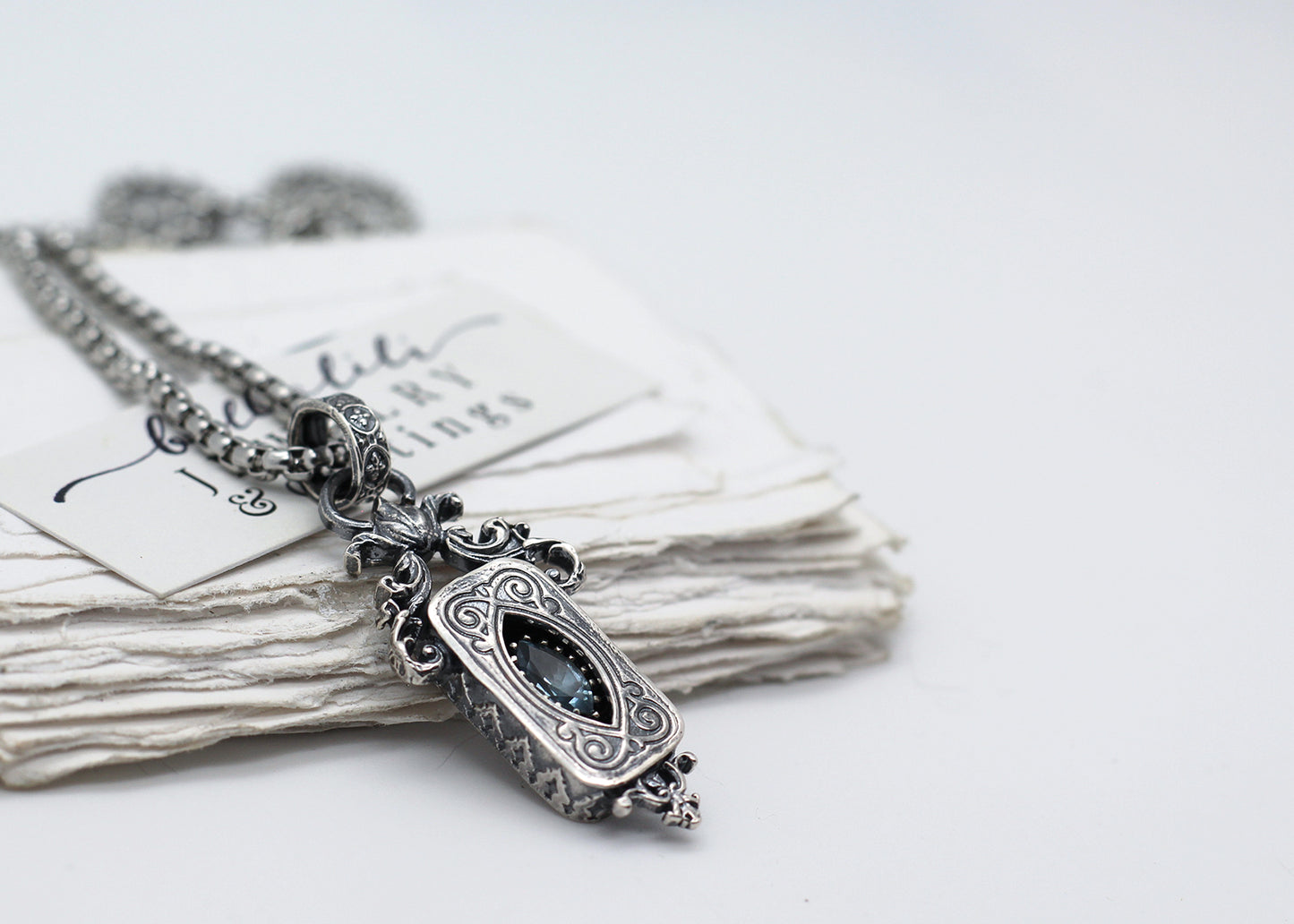 Viviane, Aquamarine Shadowbox Sterling Silver Pedant