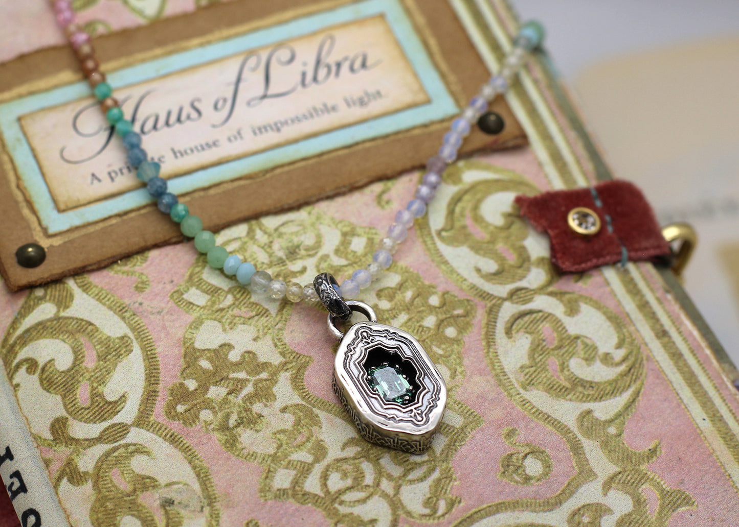 Tallulah, Green Moissanite Sterling Shadowbox Necklace