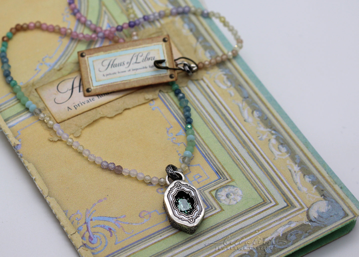 Tallulah, Green Moissanite Sterling Shadowbox Necklace