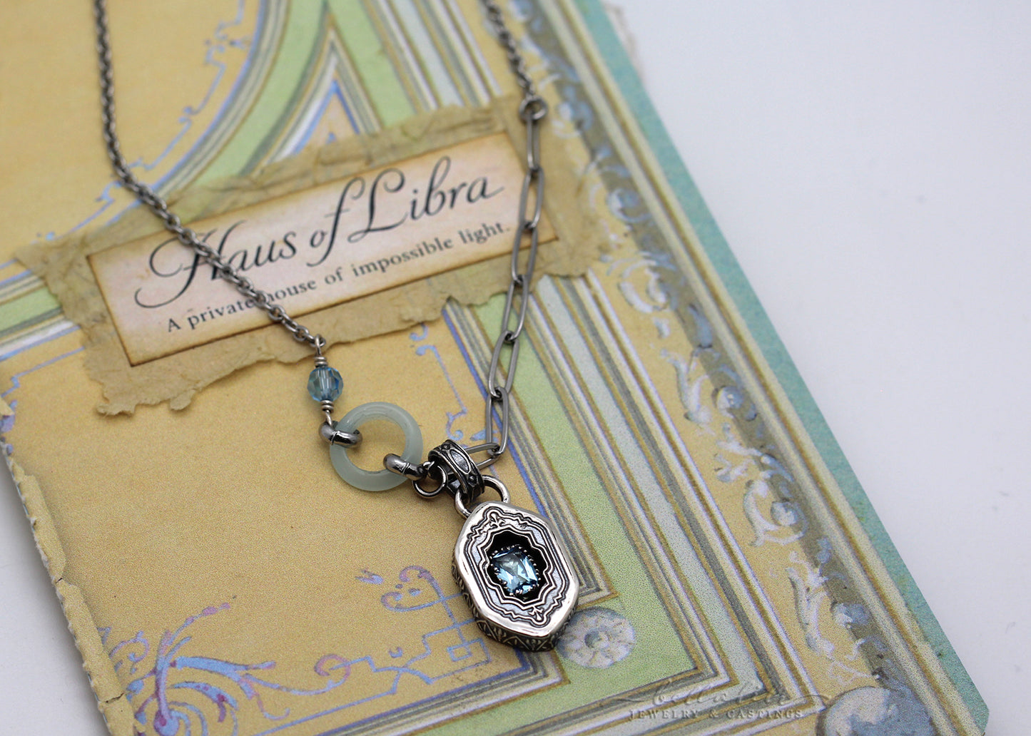 Odette, Aquamarine Sterling Shadowbox Necklace