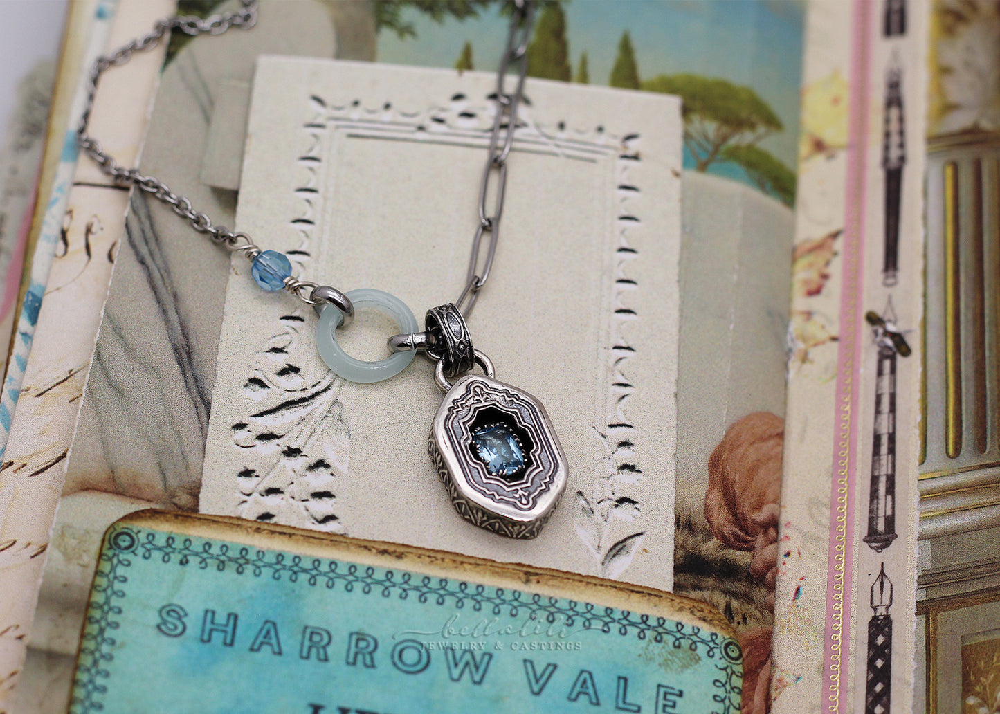 Odette, Aquamarine Sterling Shadowbox Necklace