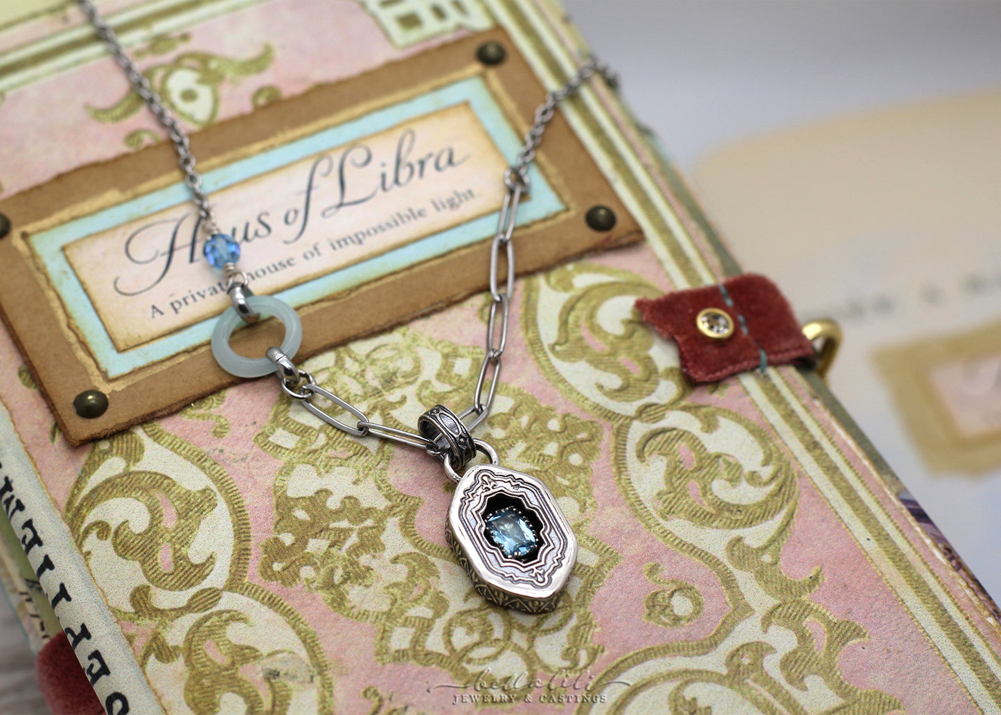 Odette, Aquamarine Sterling Shadowbox Necklace