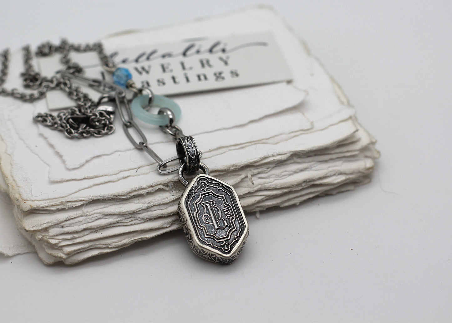 Odette, Aquamarine Sterling Shadowbox Necklace