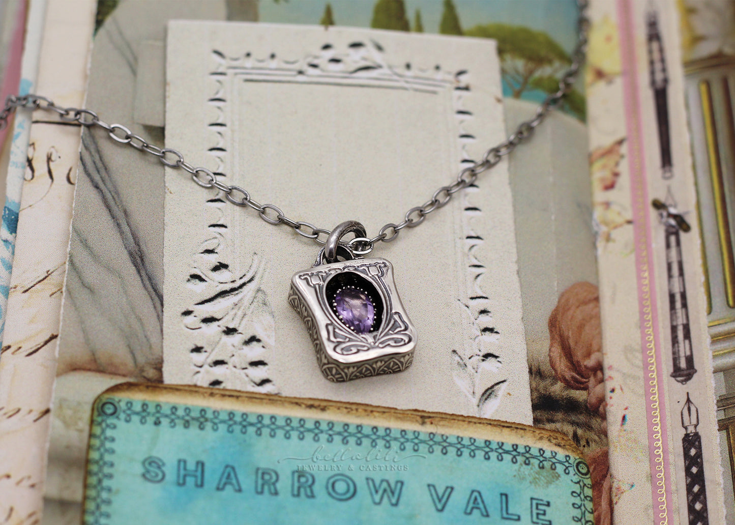 Anaïs, Amethyst Sterling Shadowbox Necklace