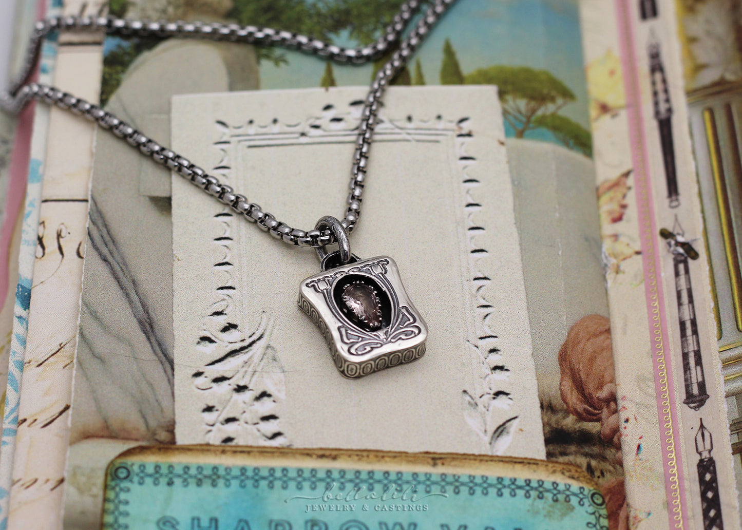 Josette, Morganite Sterling Shadowbox Necklace