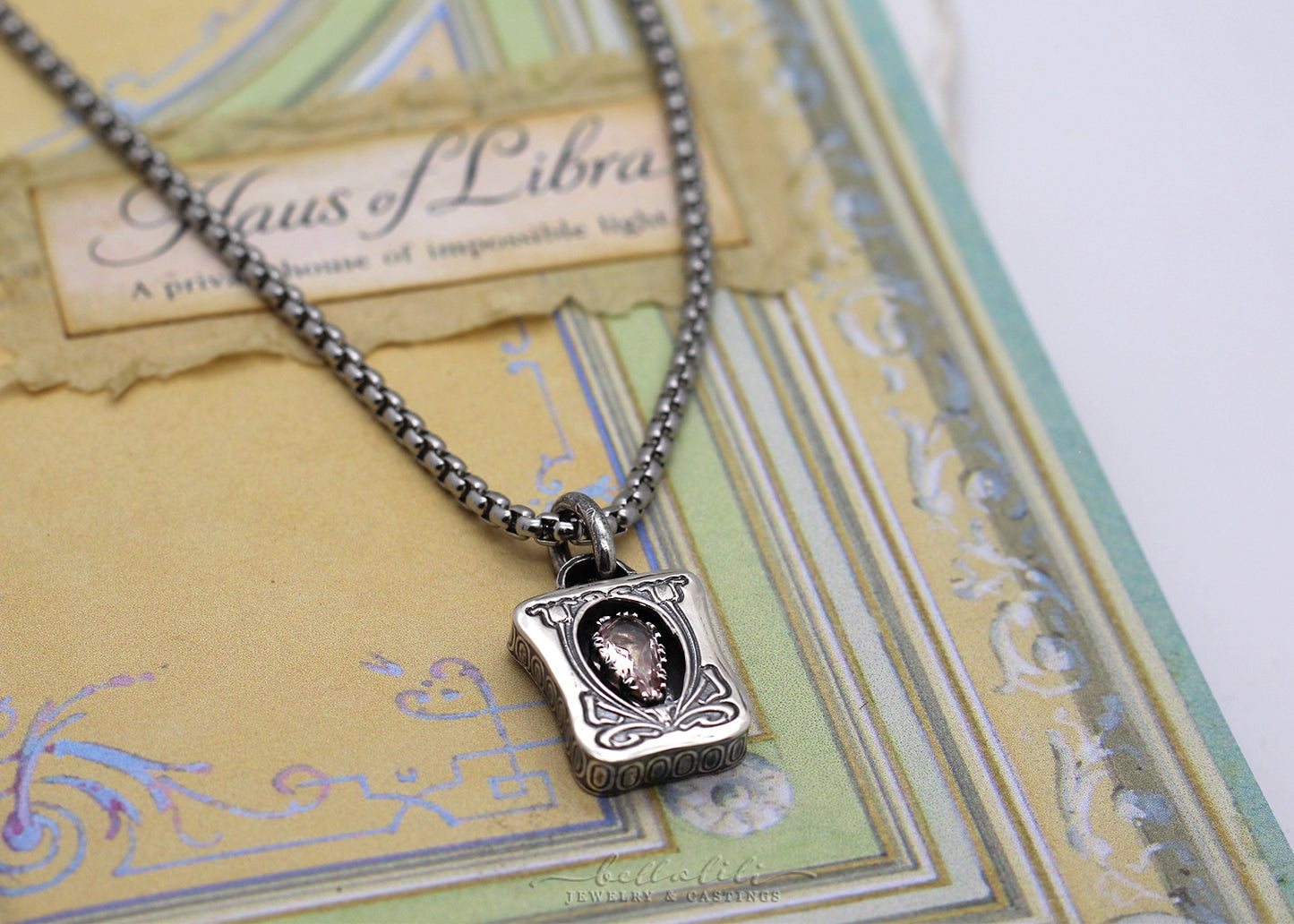 Josette, Morganite Sterling Shadowbox Necklace