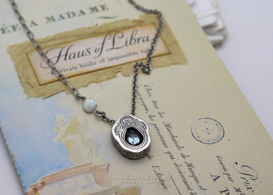 Delphine, Aquamarine Sterling Shadowbox Necklace