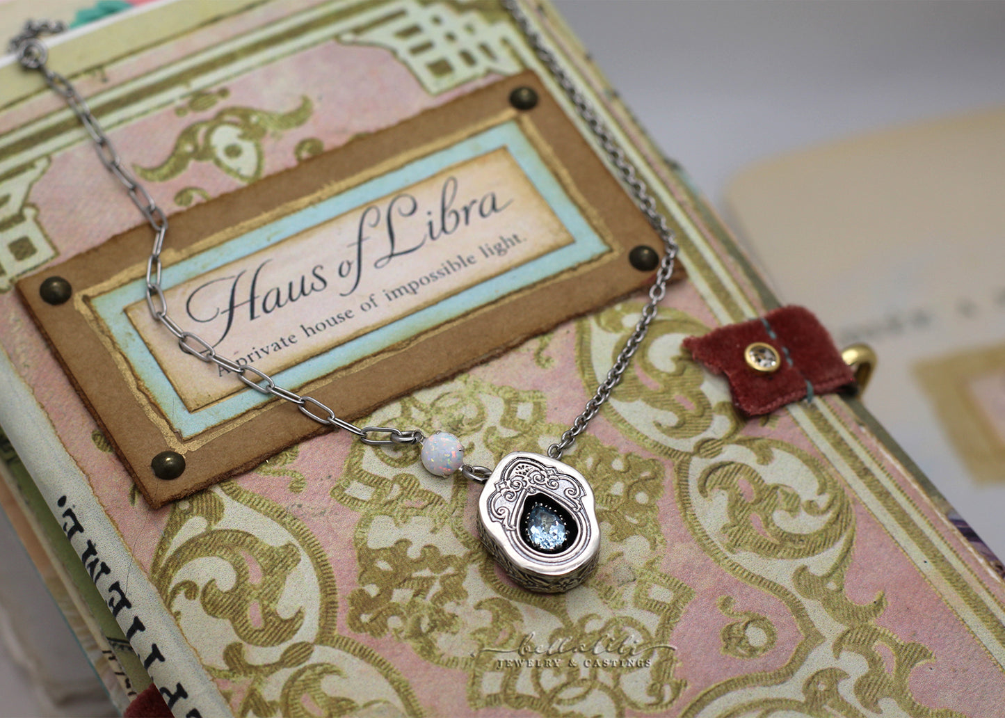 Delphine, Aquamarine Sterling Shadowbox Necklace