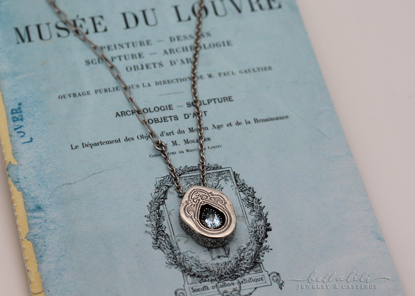 Isabeau, Aquamarine Sterling Shadowbox Necklace