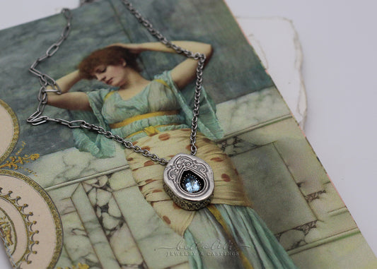 Isabeau, Aquamarine Sterling Shadowbox Necklace