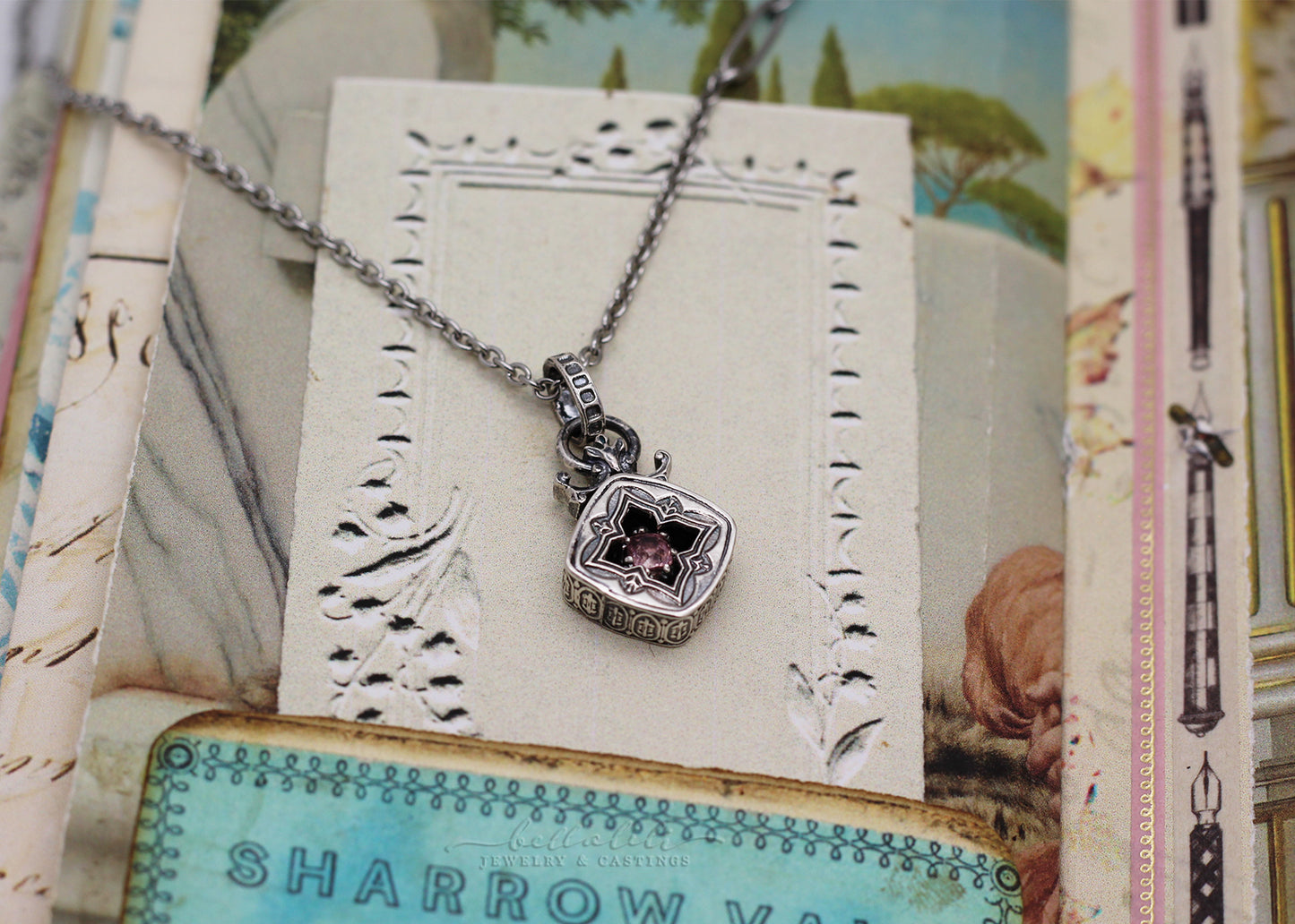 Margeaux, Pink Spinel Sterling Shadowbox Necklace