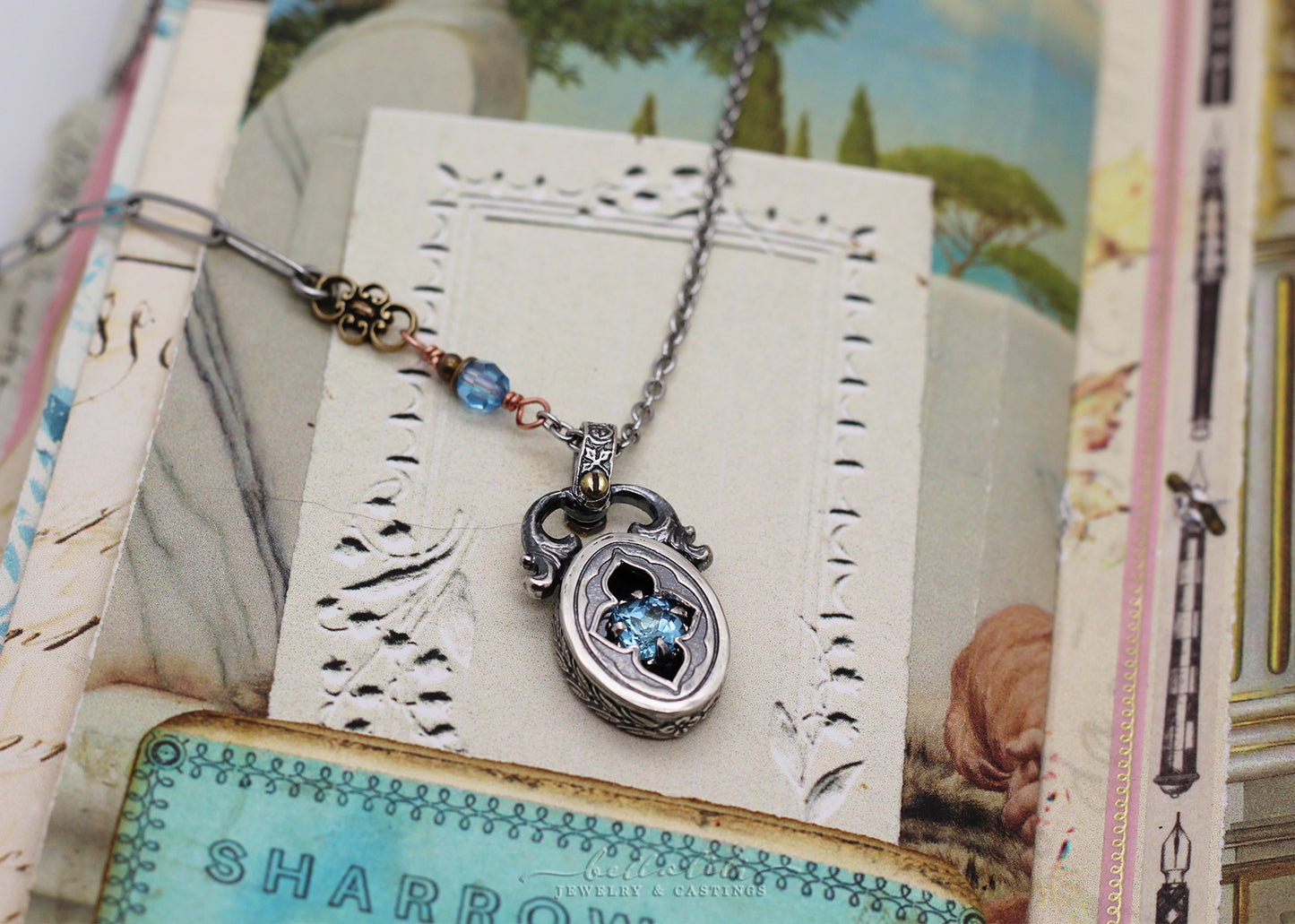 Corinne, Blue Topaz Sterling Shadowbox Necklace