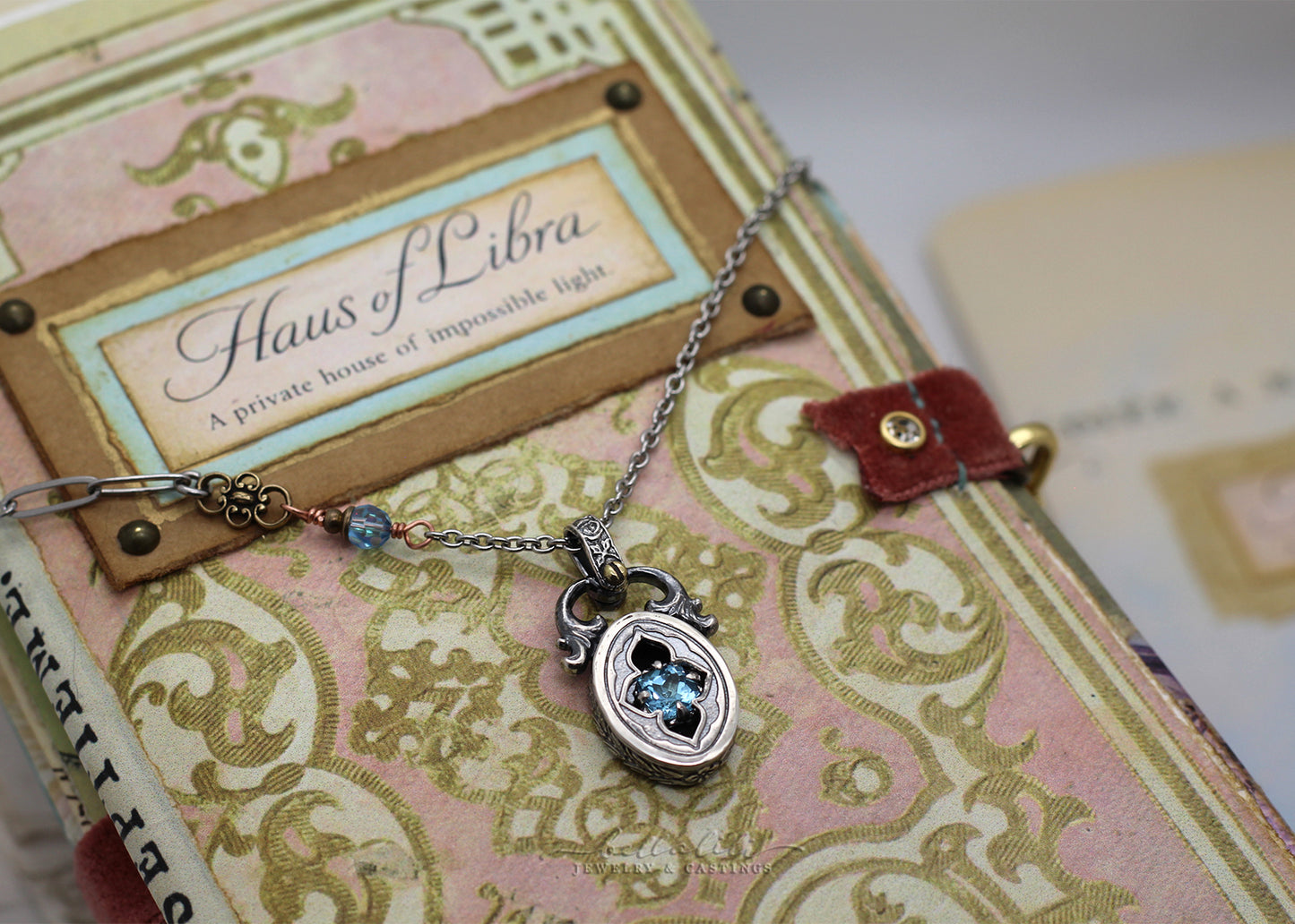 Corinne, Blue Topaz Sterling Shadowbox Necklace