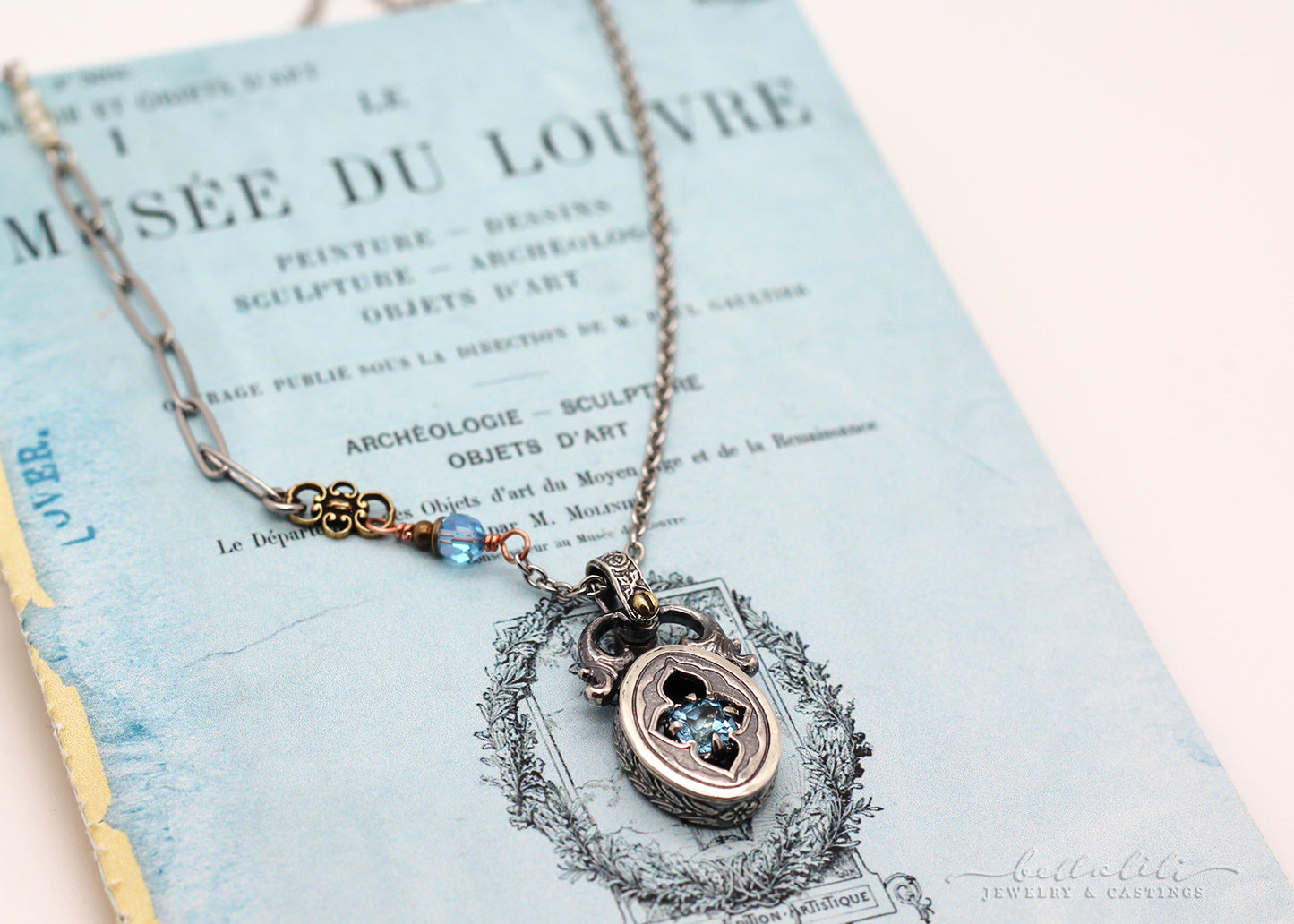 Corinne, Blue Topaz Sterling Shadowbox Necklace