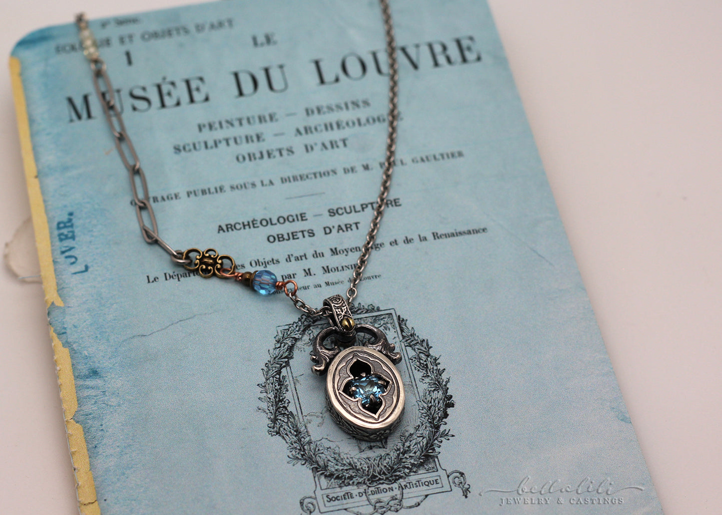 Corinne, Blue Topaz Sterling Shadowbox Necklace