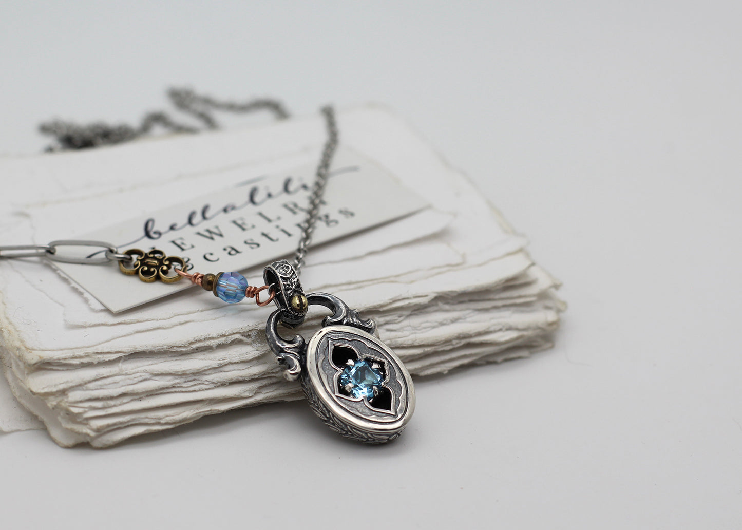 Corinne, Blue Topaz Sterling Shadowbox Necklace