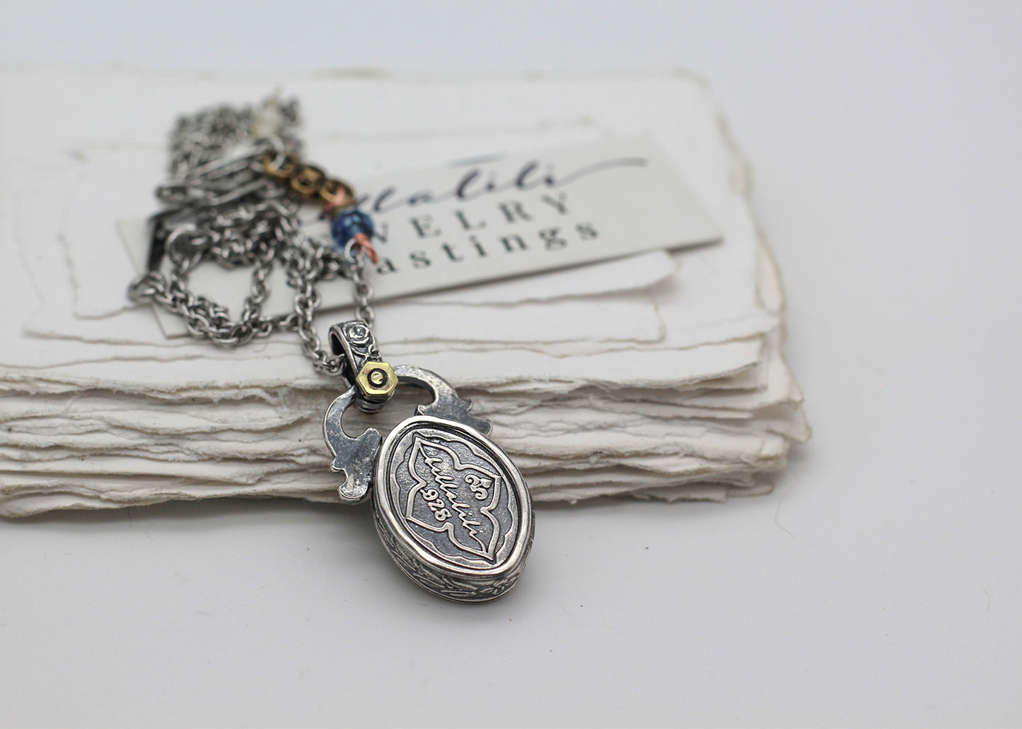 Corinne, Blue Topaz Sterling Shadowbox Necklace