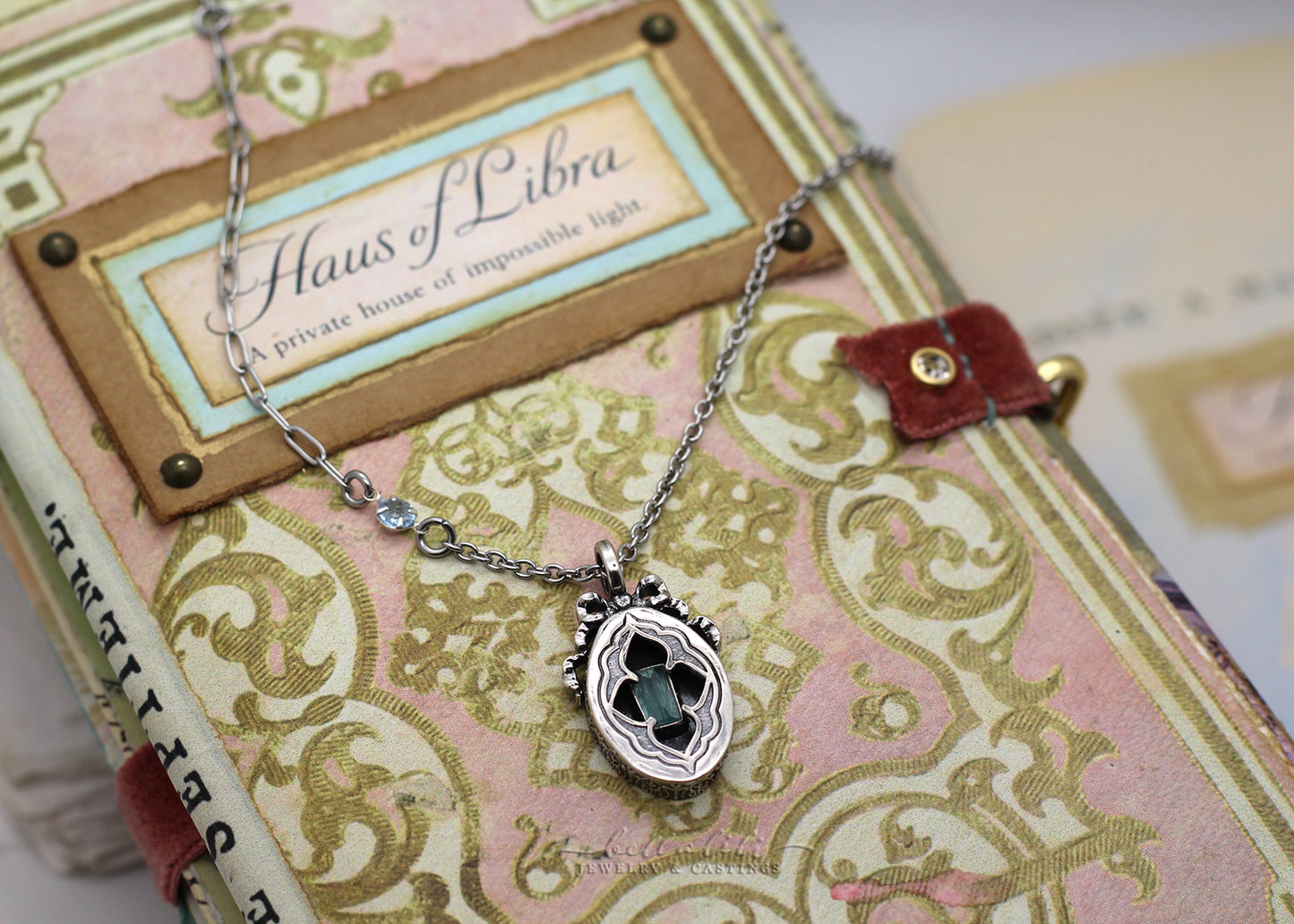 Sidonie, Blue Tourmaline Sterling Shadowbox Necklace