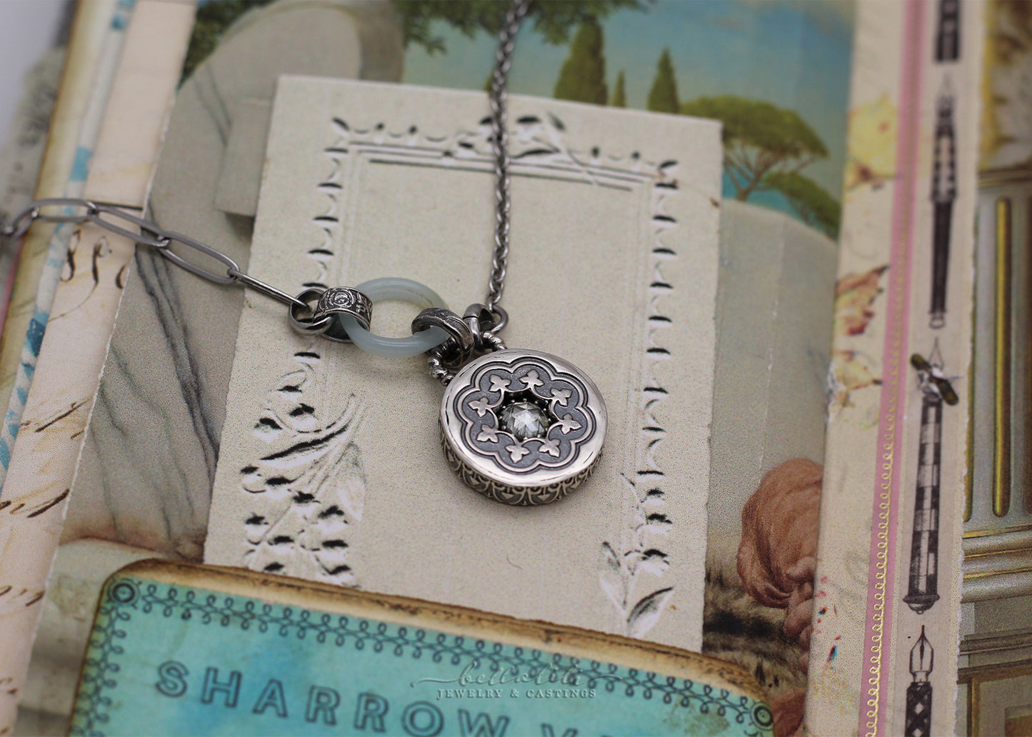 Évangéline, Moissanite Sterling Shadowbox Necklace
