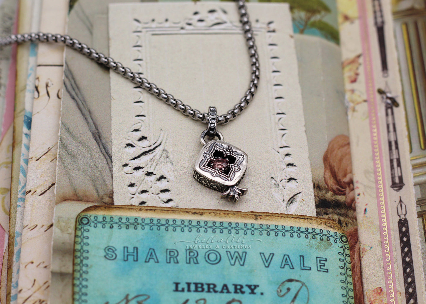 Rosamonde, Pink Spinel Sterling Shadowbox Necklace