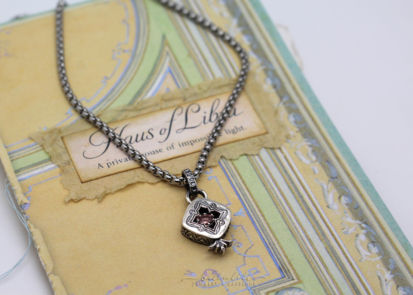 Rosamonde, Pink Spinel Sterling Shadowbox Necklace