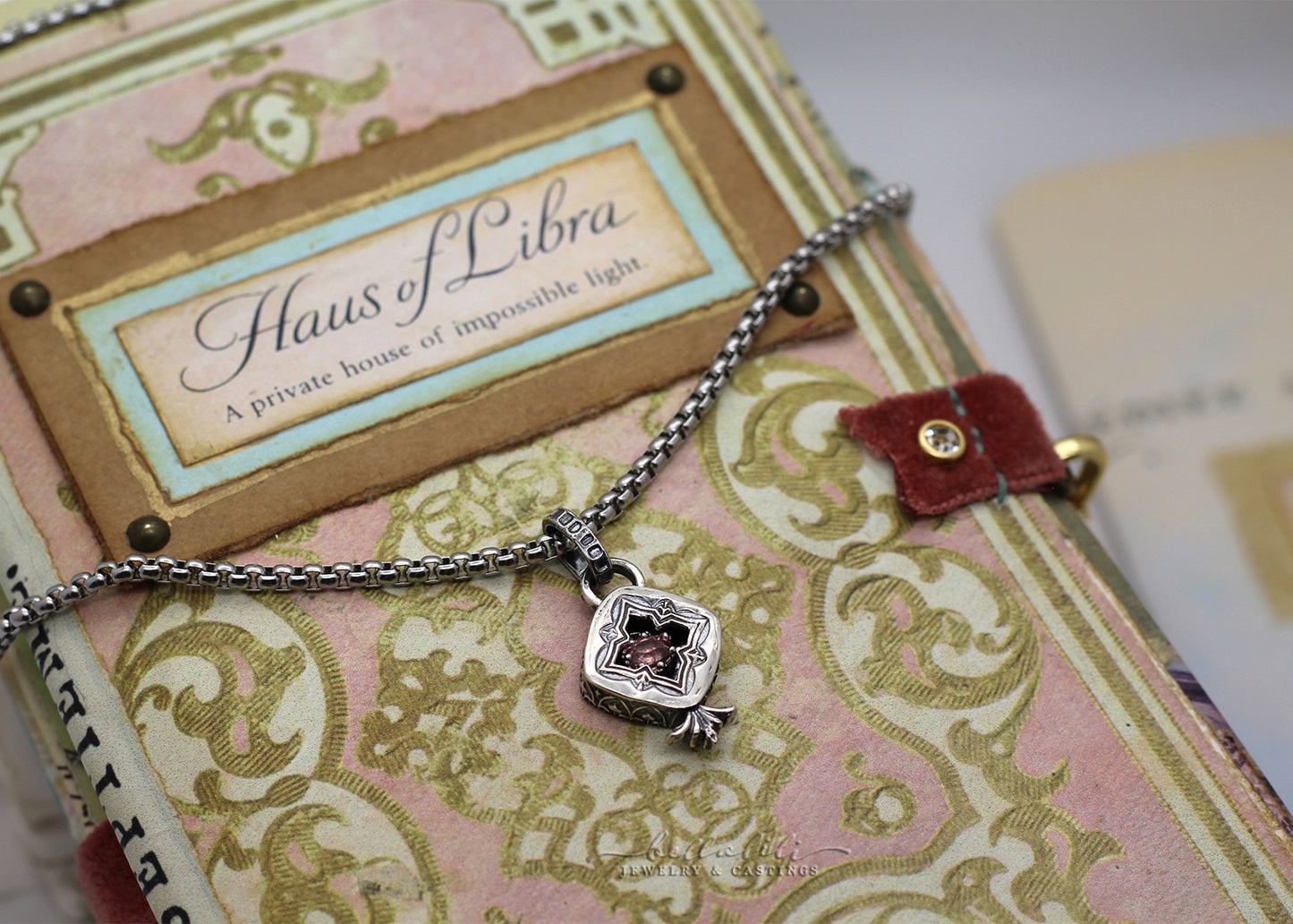 Rosamonde, Pink Spinel Sterling Shadowbox Necklace
