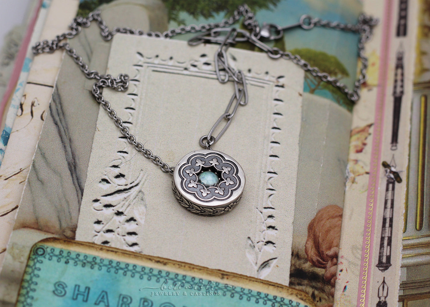 Jacqueline, Opal Sterling Shadowbox Necklace