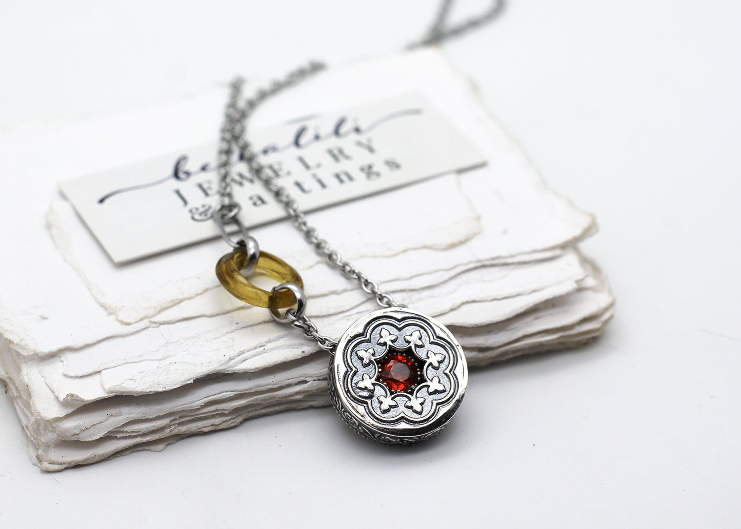 Blood Orange, Spinel & Sterling Shadowbox Necklace