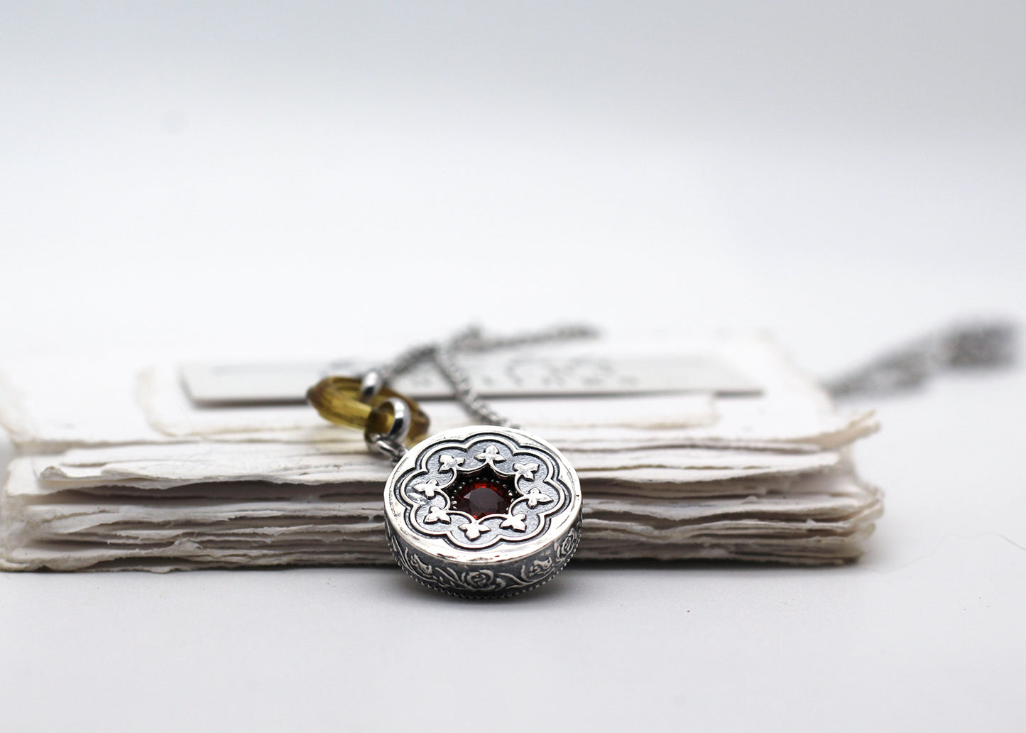 Blood Orange, Spinel & Sterling Shadowbox Necklace